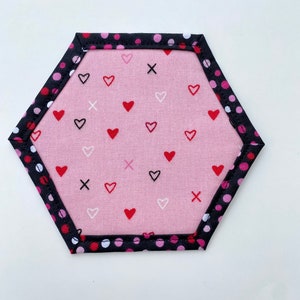 Valentines day coasters /Valentine home decor / quilted table decor / Valentines mug rugs /Pink heart coasters