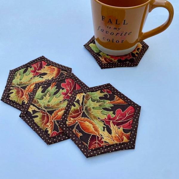 Fall leaf coasters, fall leaf mug rugs,   Fall coasters set of 4