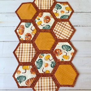 Fall Pumpkin Quilted Table Runner: Plaid Autumn Decor