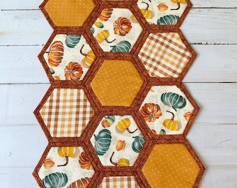 Fall Pumpkin Quilted Table Runner: Plaid Autumn Decor
