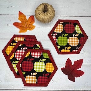 Fall coasters / fall home decor /  kitchen decor /teacher gift /  apple home decor / quilted coasters / fall farmhouse / handmade coasters