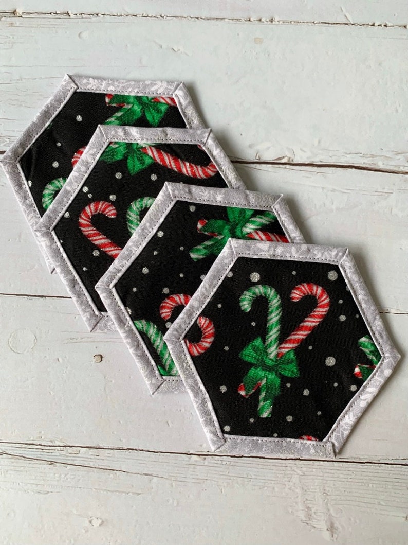 Christmas decor / Holiday decoration / Candy cane coasters / Candy cane mug rug / quilted coasters / Christmas mug rugs image 1