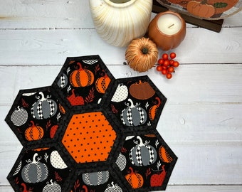 Halloween pumpkin centerpiece/ modern farmhouse decor / pumpkin table topper / handmade home decor / small placemat / quilted centerpiece
