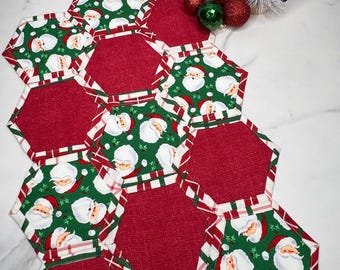 Santa Table Runner:  Santa, Red, Green, Plaid, Quilted