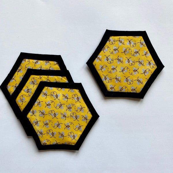 Bee decor/coasters/quilted/mug rug/spring/yellow coasters