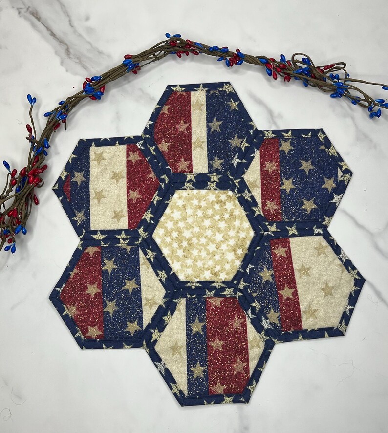 Quilted Patriotic Centerpiece | Red White Blue Americana Table Mat ...