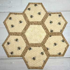 Bee decor / quilted centerpiece / table topper / honey bee decoration / bee lovers gift / honeycomb decor