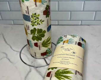 Botanical Print Cotton Flannel Reusable Paper Towels – Zero Waste Kitchen Cloths