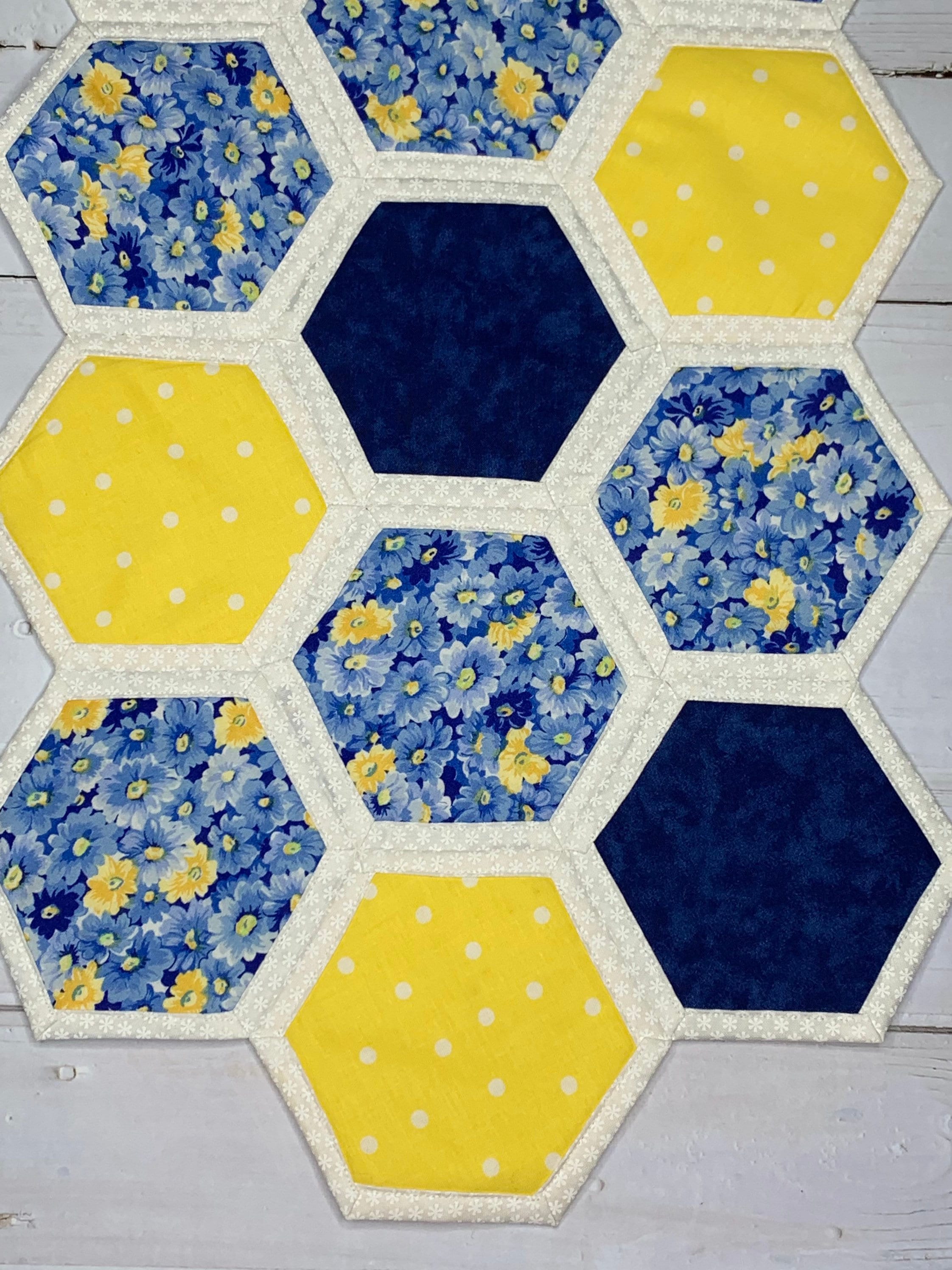 Blue and yellow floral table runner quilted spring table runner summer table decoration French country end table coffee table