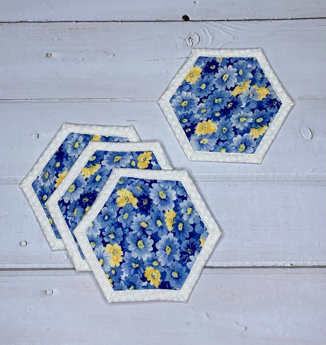 Blue and White Floral Coasters / Handmade Fabric Coasters / Spring