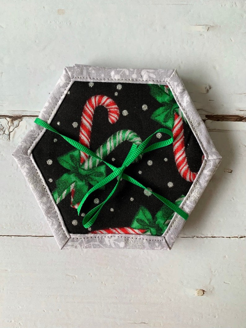 Christmas decor / Holiday decoration / Candy cane coasters / Candy cane mug rug / quilted coasters / Christmas mug rugs image 7