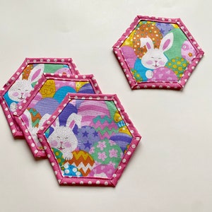 Easter Bunny Coasters / Pink Easter decor/ Easter bunny decoration / quilted coasters