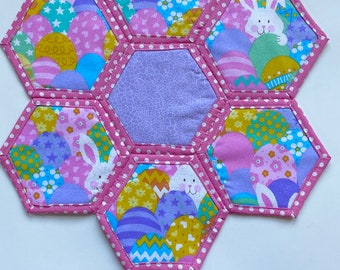 Pink Easter bunny table decor/Easter bunny centerpiece/ quilted table topper