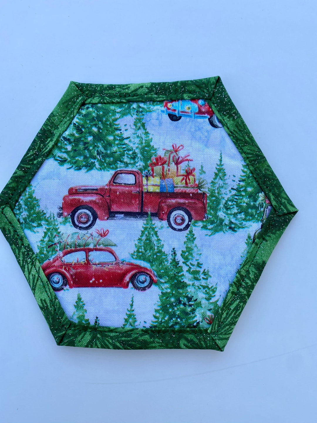 Red Truck Christmas Coasters/ Red Truck Mug Rugs/ Christmas Truck Coasters Etsy