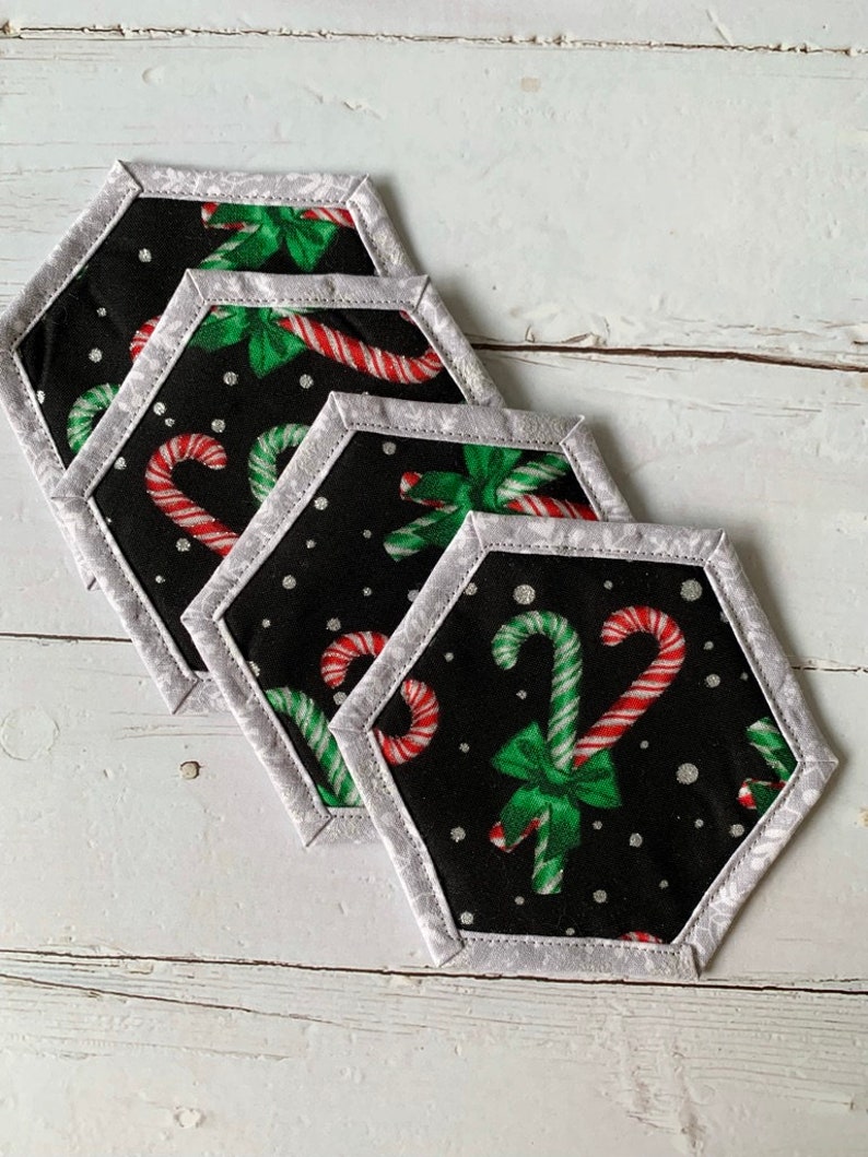 Christmas decor / Holiday decoration / Candy cane coasters / Candy cane mug rug / quilted coasters / Christmas mug rugs image 4