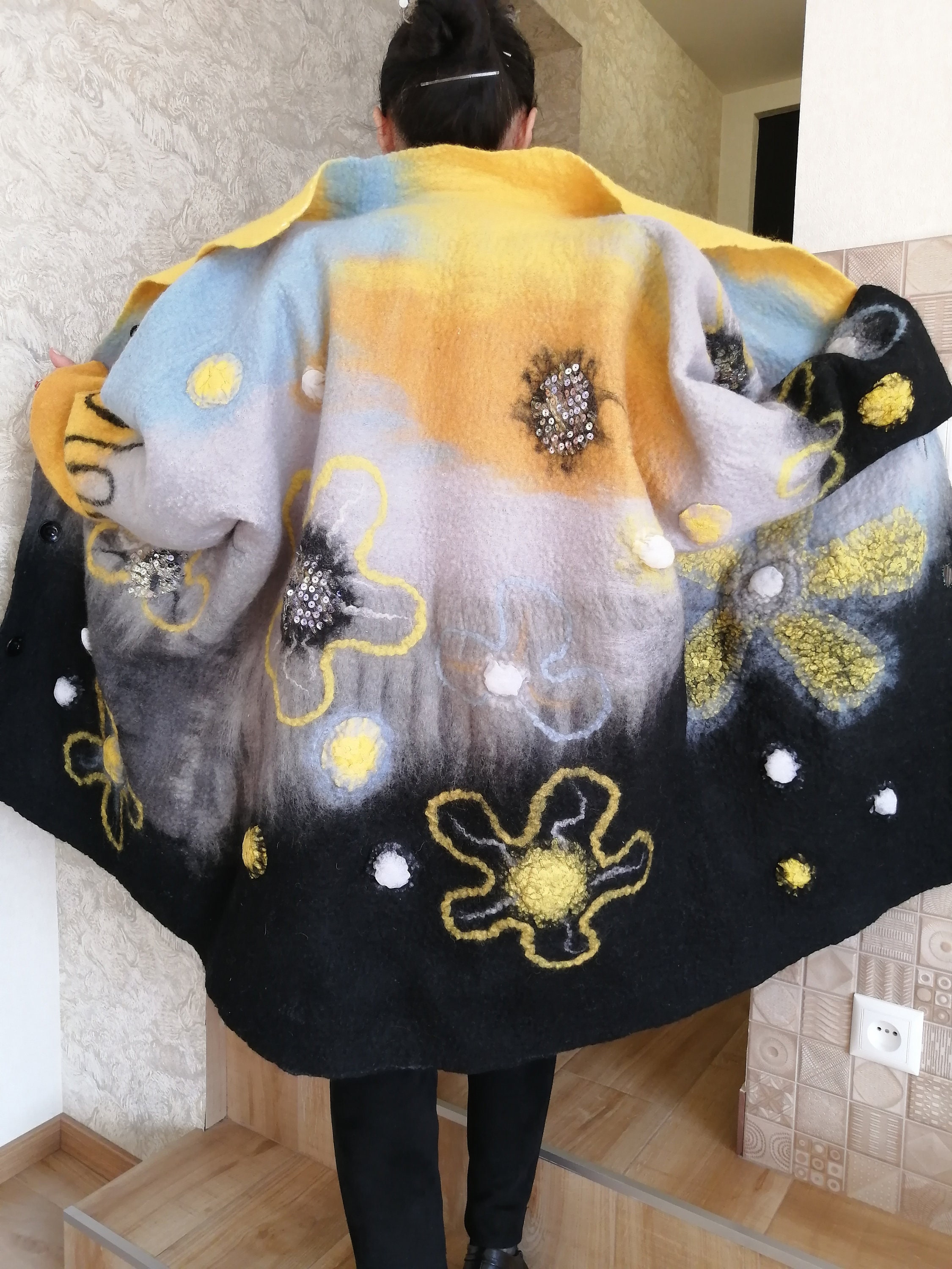 Felted Blackgray Coat Women Oversized Jacketnuno Felted Etsy Canada