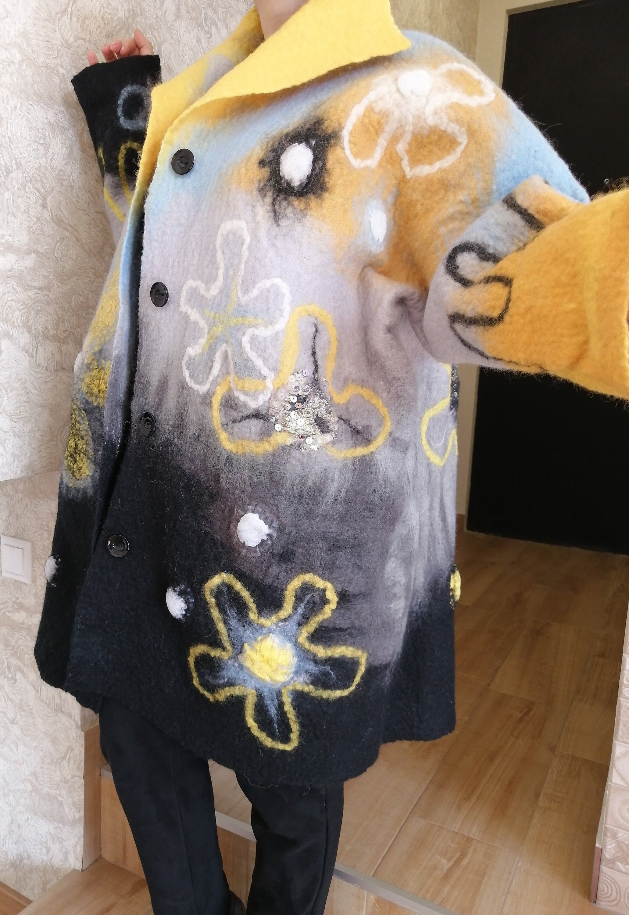 Felted Blackgray Coat Women Oversized Jacketnuno Felted Etsy Canada