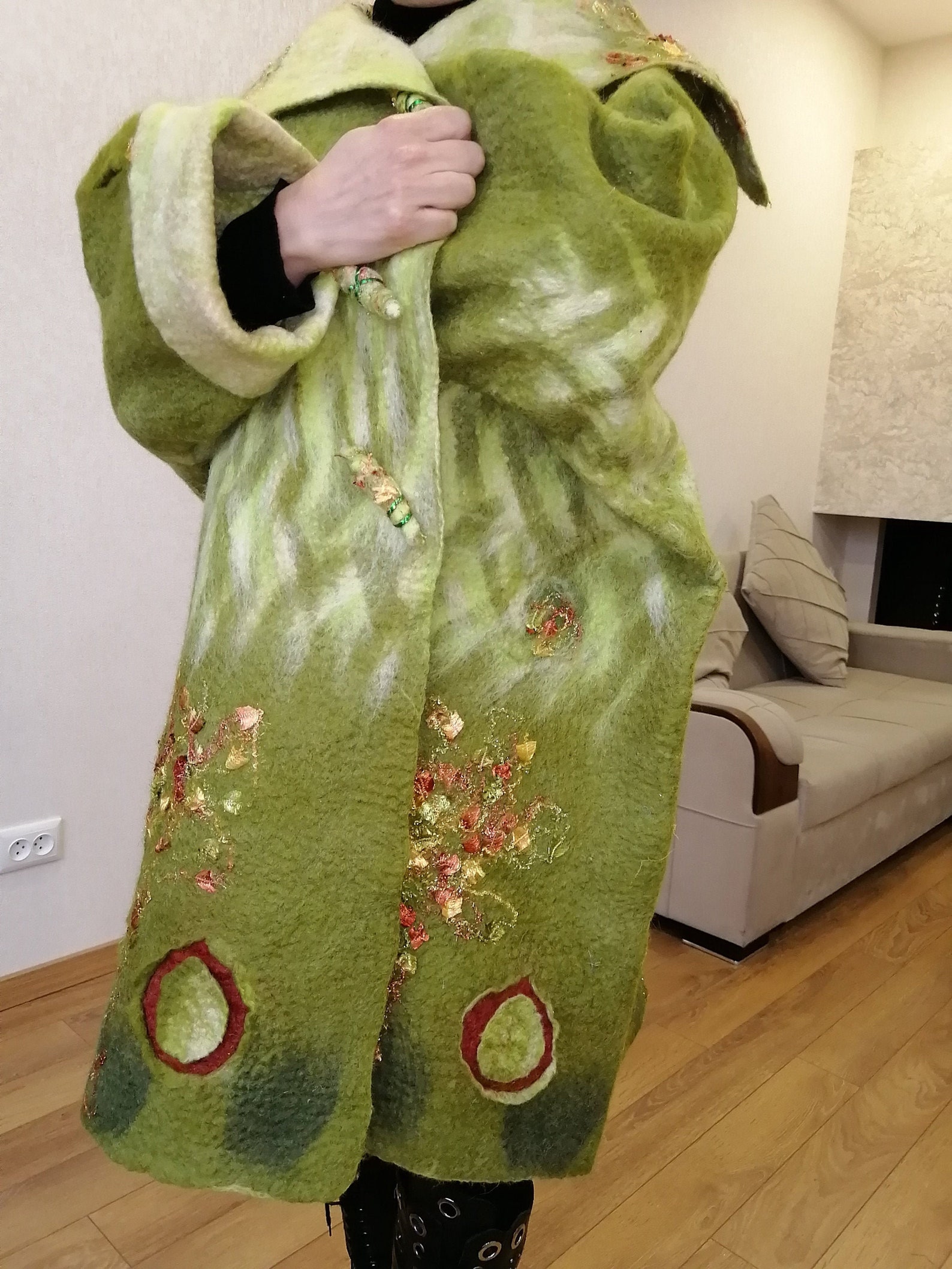 Felted coat wool jacket for women oversize green coat Etsy