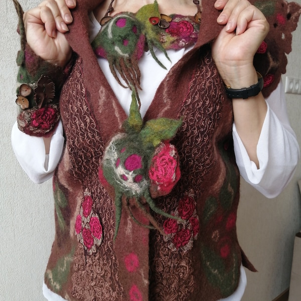 felted vest, wool vest, nuno felted jacket, wearable art, felted clothing, hand felted jacket