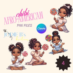 Chibi Black Girl Clipart | Cute African American Girl with Lollipop PNG | Digital Download for Stickers & Crafts