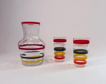 Vintage Anchor Hocking Striped Carafe and Glasses