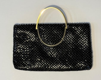 Vintage Black Metal Mesh Purse / Handbag with Gold Handles