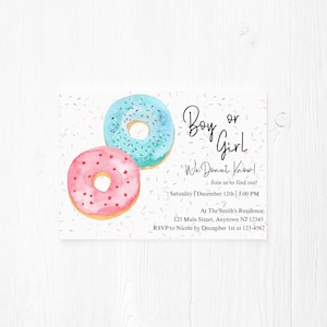 Boy or Girl, We DONUT know, Gender Reveal Invitation, Boy or Girl, He or She, Donuts, Gender Reveal, Template, Print at Home