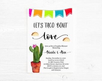 4x6 Design, Let's Taco 'Bout Love, Couples Shower Invitation,  Cactus Couples Shower Invitation, Fiesta Shower Invite, Printable Invitation