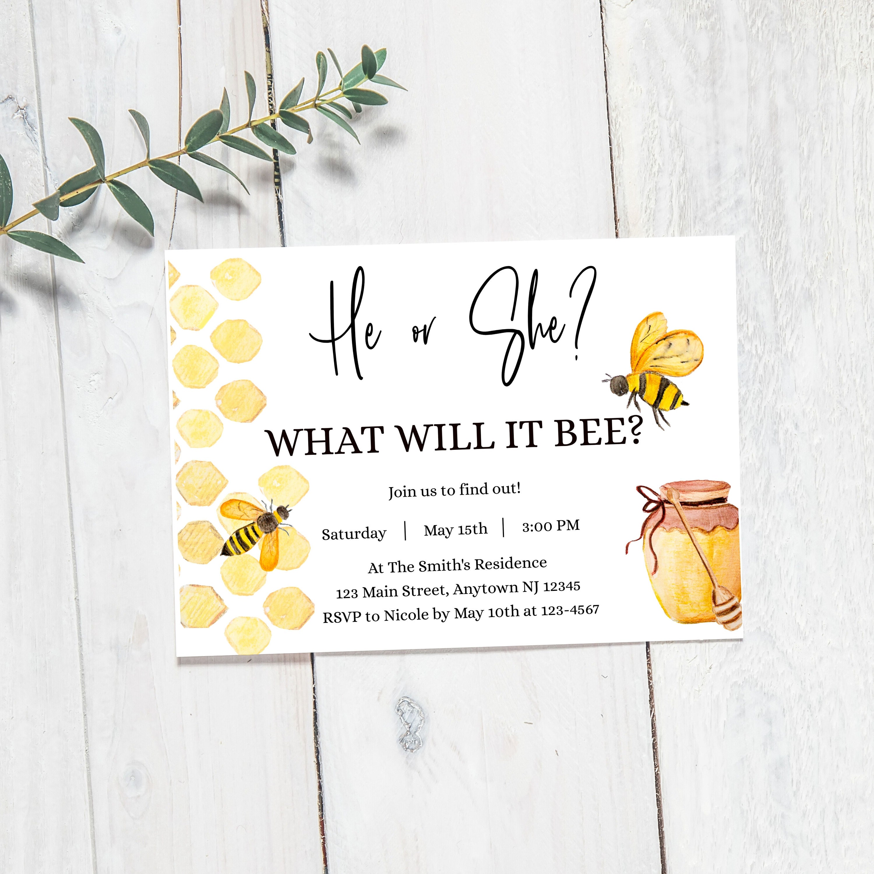 HE or SHE What Will It BEE? Gender Reveal Invitation, Bee Theme, 7x5 ...