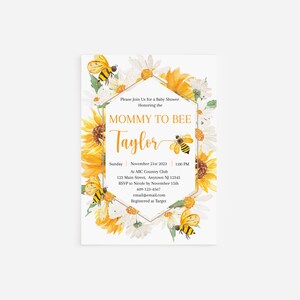 Mommy To Bee Baby Shower Invitation, Bee Themed Baby Shower, Daisy and Sunflower Invitation, Instant Download and Print at Home Design