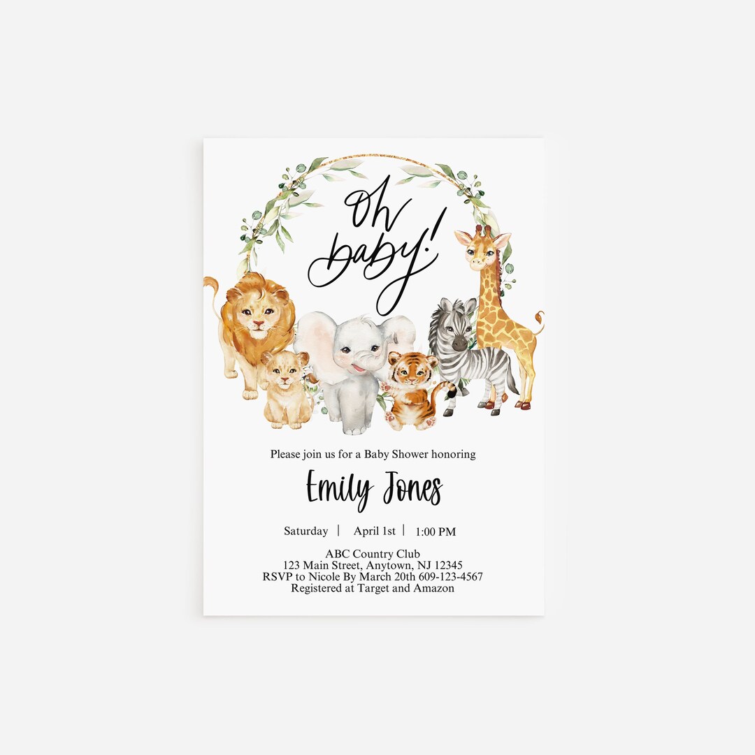 Cute Gender Neutral Baby Animal Invitation for a Baby Shower, Safari ...