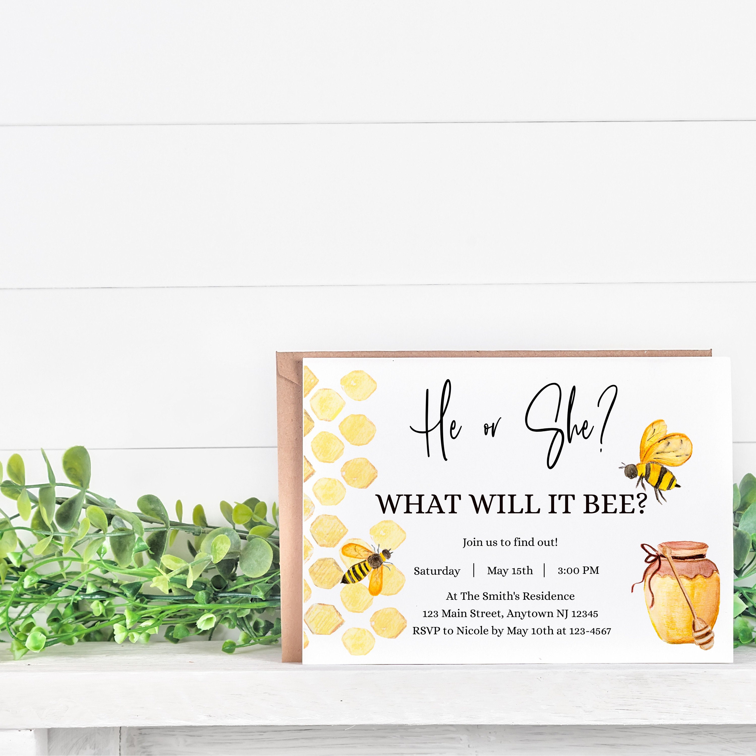 HE or SHE What Will It BEE? Gender Reveal Invitation, Bee Theme, 7x5 ...