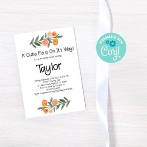 A Cutie Pie Is On Its Way, Baby Shower, Cutie, Cutie Pie, Printable, Editable Design, Baby Shower Invitation, PDF Print
