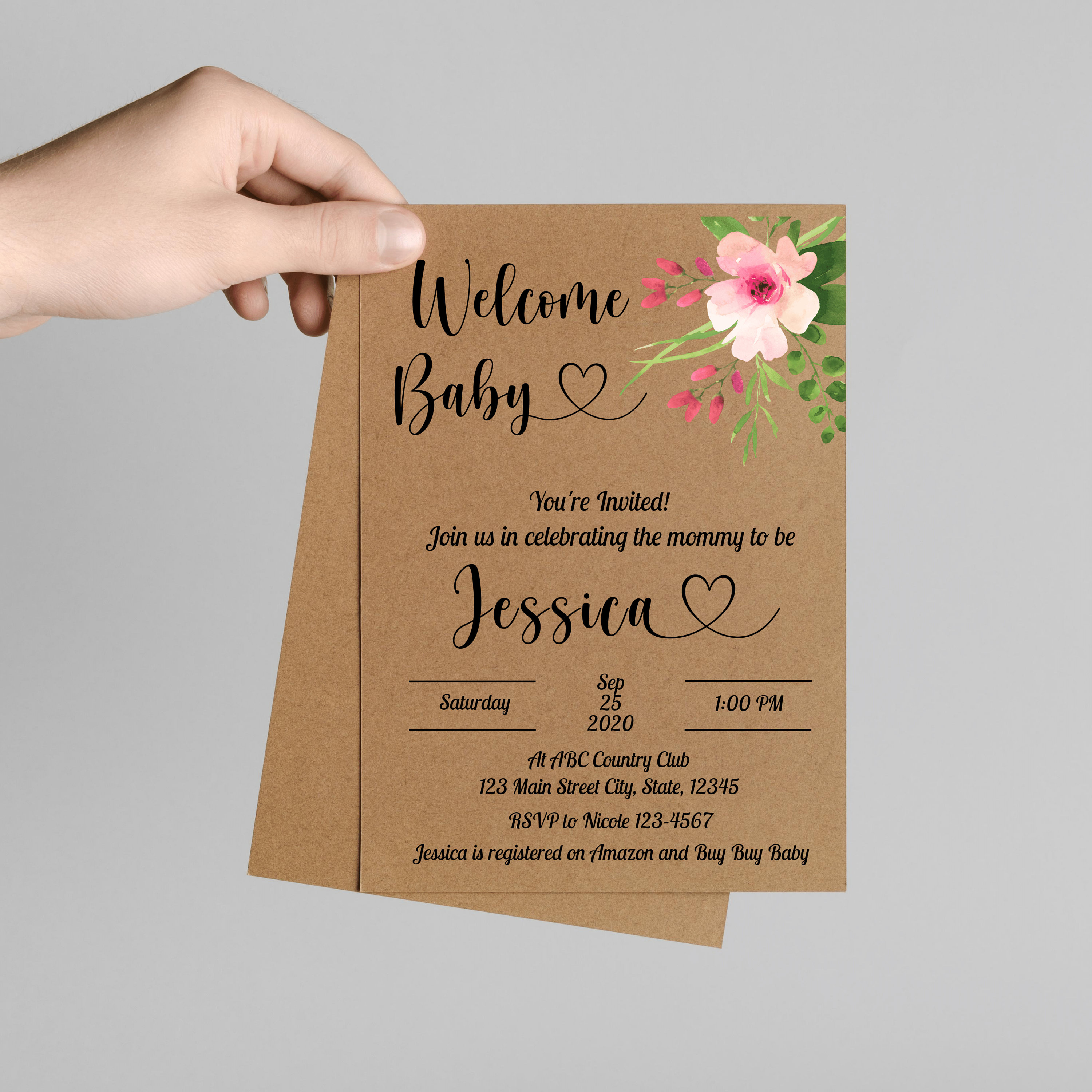 Welcome Baby Baby Shower Invitation Watercolor floral | Etsy