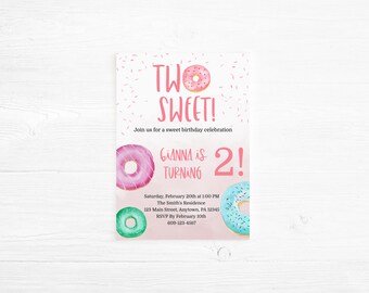 Two Sweet Birthday Party Invitation, Donut Birthday Party, Printable Invitation, Try Before You Buy