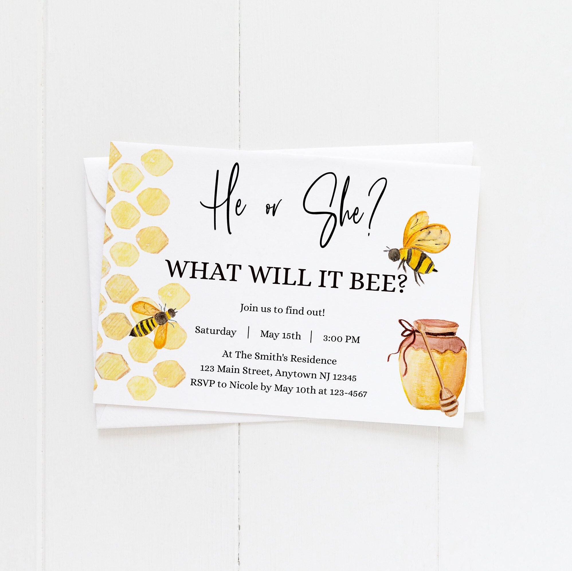 HE or SHE What Will It BEE? Gender Reveal Invitation, Bee Theme, 7x5 ...