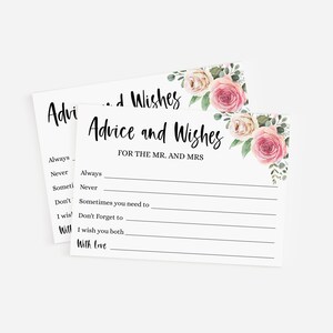 Advice and Wishes for the Mr and Mrs, Bridal Shower Activity Pink Floral Design, Instant Download, Bridal Shower Games and Activities