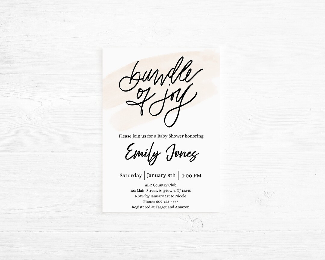 Gender Neutral Baby Shower Invitation Bundle of Joy Simple Etsy