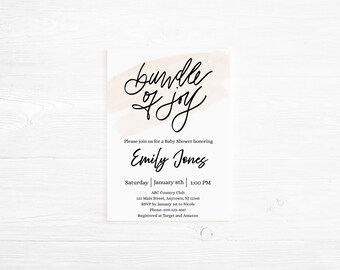 Gender Neutral Baby Shower Invitation Bundle of Joy Simple Baby Shower Invitation, Print at Home Editable Template