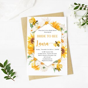 Bride To Bee, Bridal Shower Invitation, BEE Theme, Daisy, Sunflower, 5x7, Editable, Template, Printable, Corjl