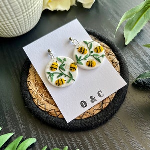 Bee Earrings Handmade Polymer Clay Jewellery Spring Insect Bumble Bee Accessory Circle Earrings Big Statement Earrings image 10