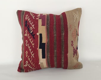 Funda de cojín Kilim vintage de 40 x 40 cm, diseño anatoliano.