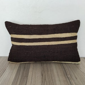 Brown Beige Pillow Cover 12x20 -Striped Pillow -Pillow For Couch -Lumbar Pillow Cover -Kilim Pillow -Decorative Pillow -Handwoven Pillow