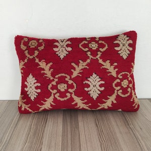 Embroidered Pillow Cover 16x24 -Lumbar Pillow Cover -Turkish Pillow -Kilim Pillow -Red Beige Pillow Cover -Farmhouse Pillow -Boho Pillow