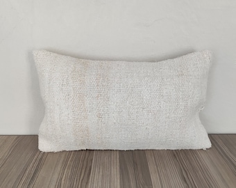 Beige Striped Pillow Cover 12x20 -Off White Hemp Pillow Cover -Farmhouse Pillow -Modern Throw Pillow -Small Lumbar Pillow -Handwoven Pillow