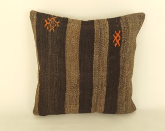 Boho Throw Pillow Cover 20x20 – Vintage Handwoven Turkish Kilim Cushion
