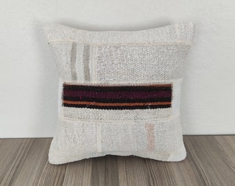 Patchwork Pillow Cover 16x16 -Office Decor Pillow -Modern House Pillow-Vintage Throw Pillow -Pillow For Couch-Hemp Kilim Pillow-Throw Pillow