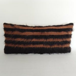 Brown Lumbar Pillow, Vintage Kilim Pillow, Natural Wool Pillow, 12x24 Kilim Pillow Cover, Decorative Couch Pillow, Handwoven Pllow For Couch