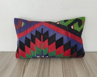Funda de almohada Kilim étnica 12x20 - Almohada lumbar pequeña - Almohada para sillón - Almohada decorativa - Almohada vintage - Almohada de acento - Funda de almohada bohemia