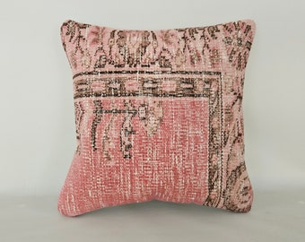 Cojín decorativo vintage, funda de cojín de 16x16, funda de cojín tipo alfombra, cojín tejido a mano, cojín anatolio, cojín étnico, cojín antiguo, decoración del hogar